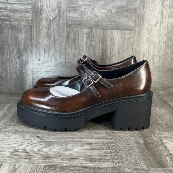 Madden Girl Mary Jane Shoes Womens 9.5 Brown Like New Platform Lug Sole Chunky - Picture 5 of 9